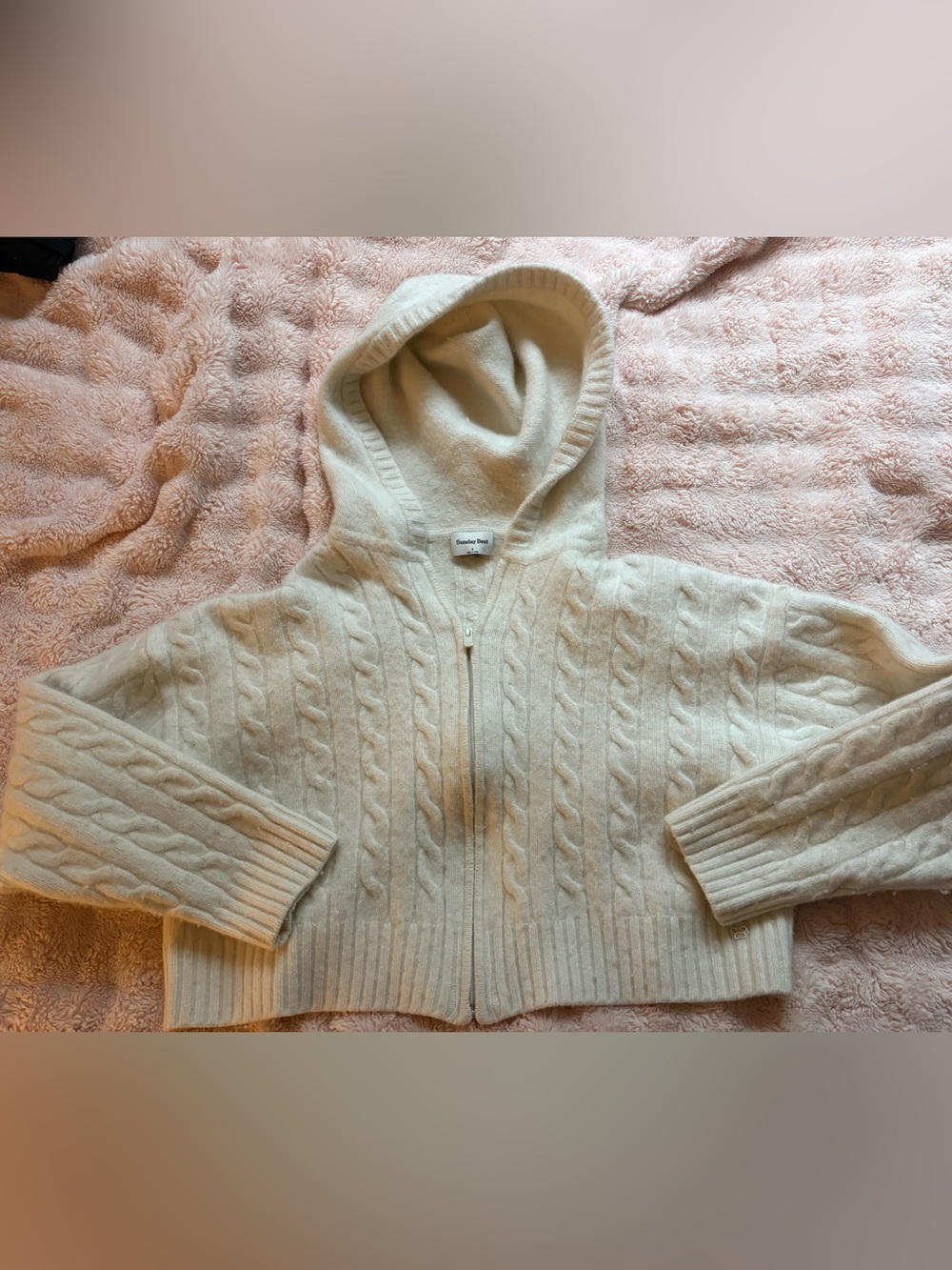 Sunday Best Cream Cable-Knit Hooded Zip Cardigan